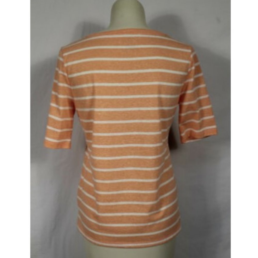 Talbots Orange Striped Scoop Cotton Tee sz S - Picture 2 of 3